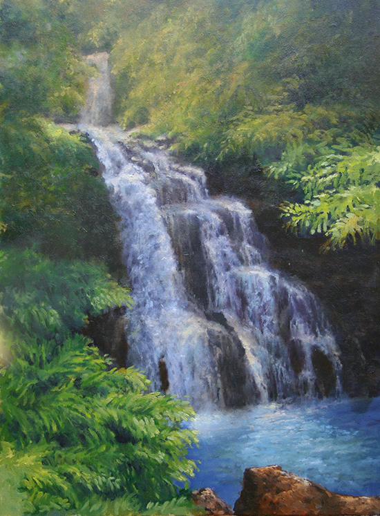Oil painting of waterfall in Hawaii by M. Stephen Doherty